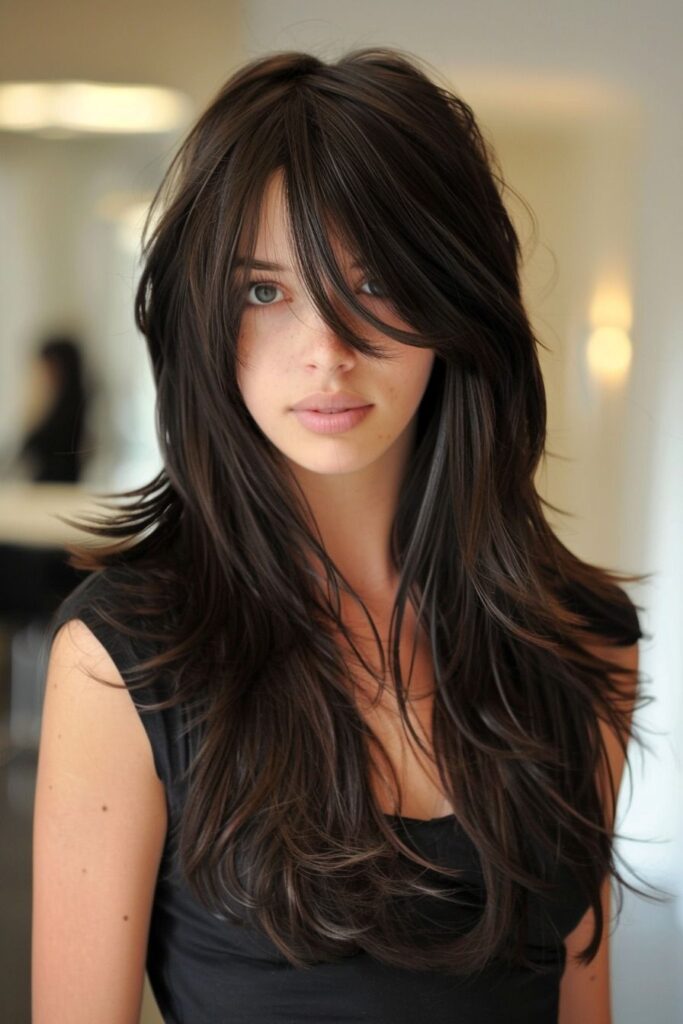 54 Stunning Long Layered Hair with Bangs Styles: From Straight to Curtain 2025 14 Long Layered Hair with Bangs