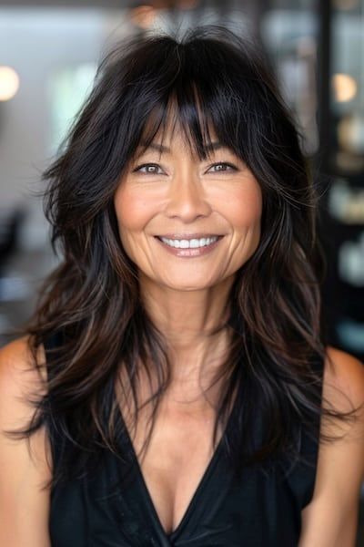 54 Stunning Long Layered Hair with Bangs Styles: From Straight to Curtain 2025 10 Long Layered Hair with Bangs