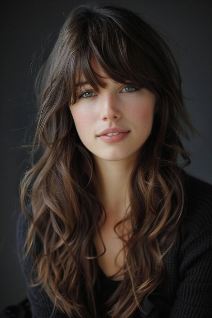 54 Stunning Long Layered Hair with Bangs Styles: From Straight to Curtain 2025 39 Long Layered Hair with Bangs