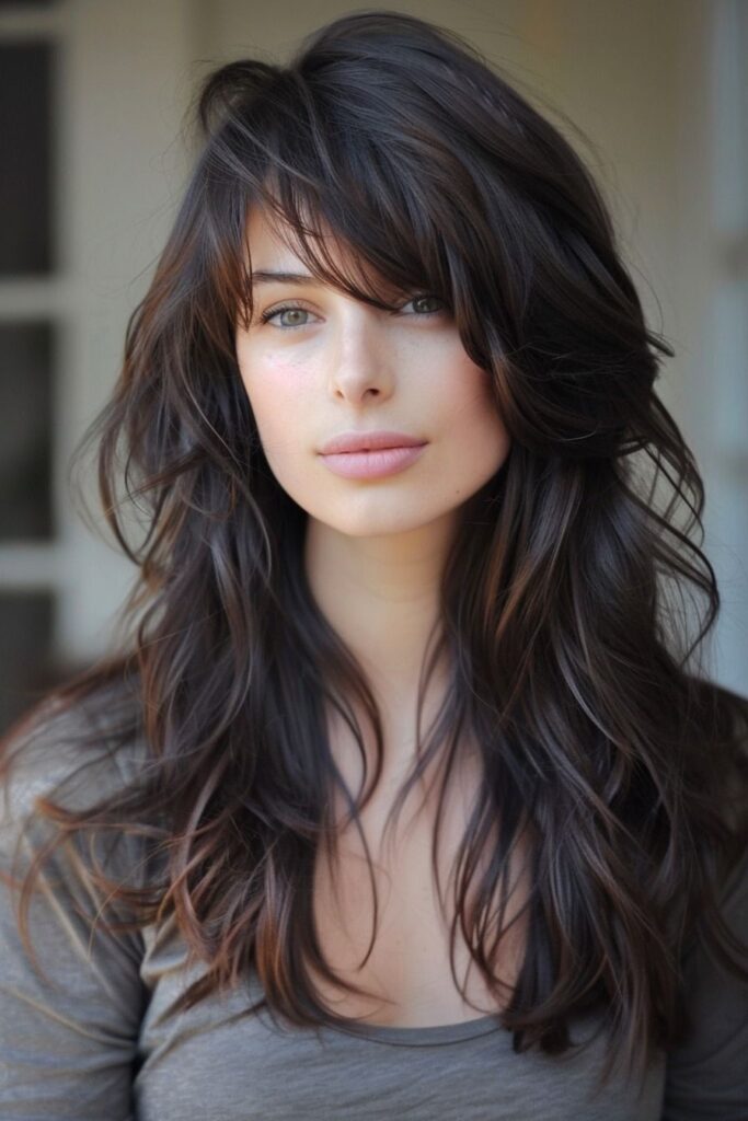 54 Stunning Long Layered Hair with Bangs Styles: From Straight to Curtain 2025 28 Long Layered Hair with Bangs