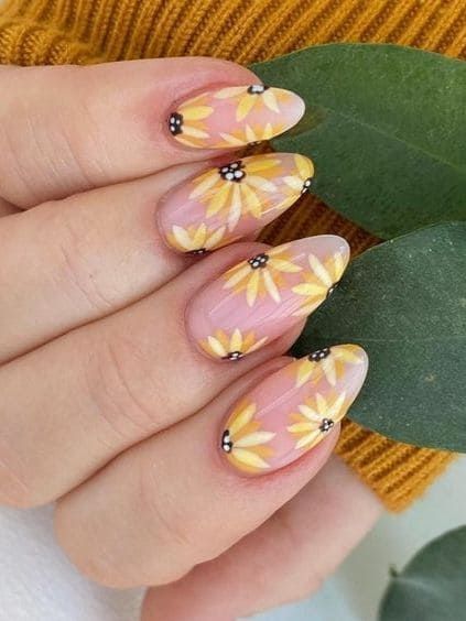 Yellow Nail Designs with Sunflowers