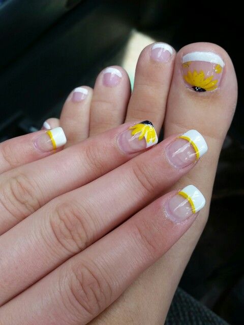 Yellow Nail Designs with Sunflowers