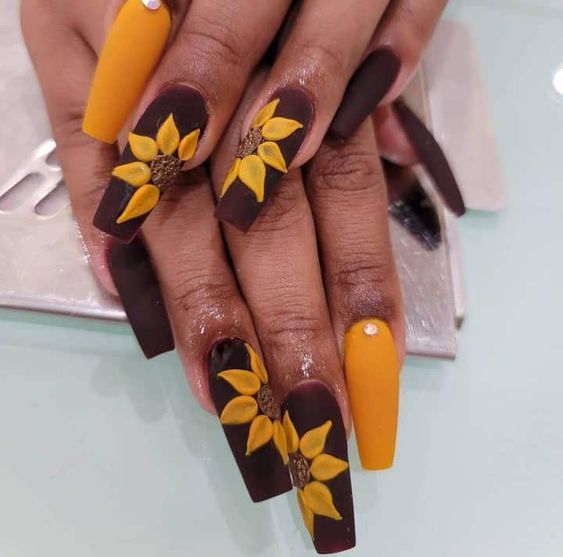 Yellow Nail Designs with Sunflowers
