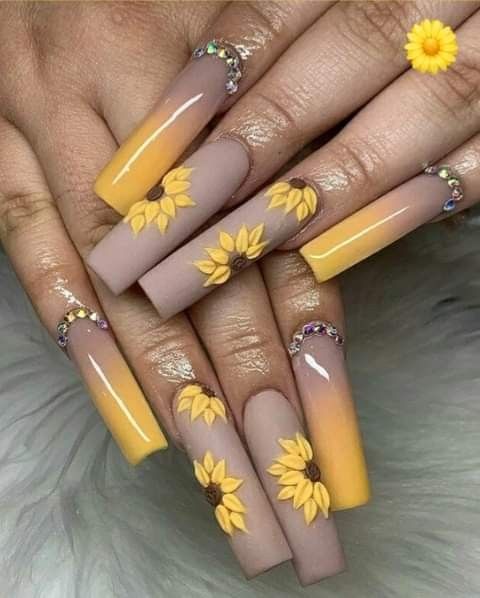 Yellow Nail Designs with Sunflowers