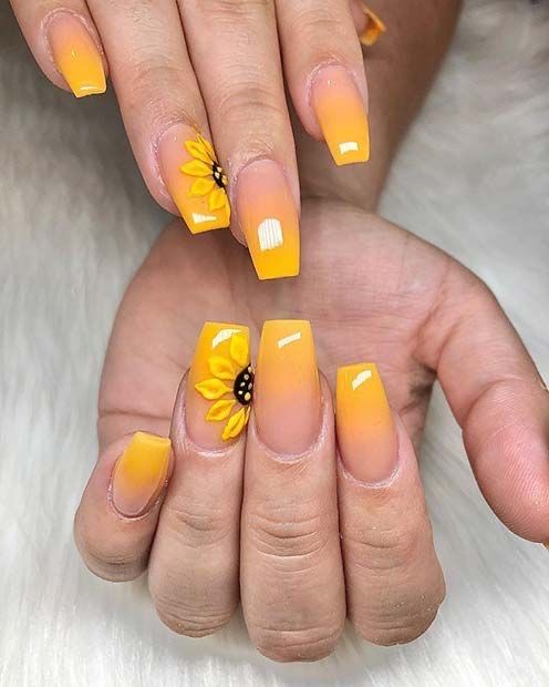Yellow Nail Designs with Sunflowers