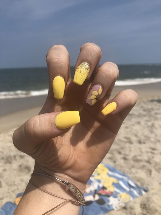 Yellow Nail Designs with Sunflowers
