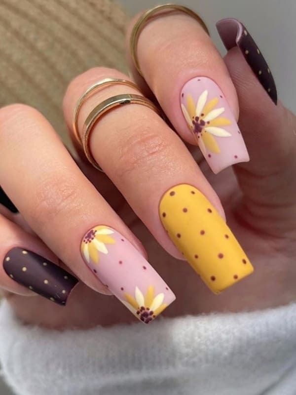 Yellow Nail Designs with Sunflowers
