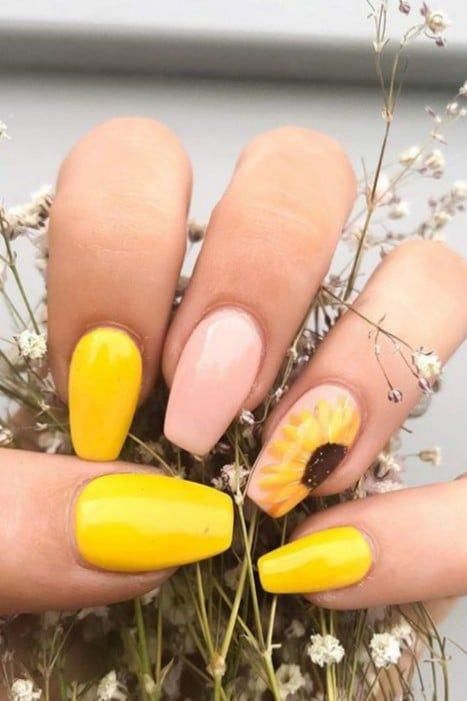 Yellow Nail Designs with Sunflowers