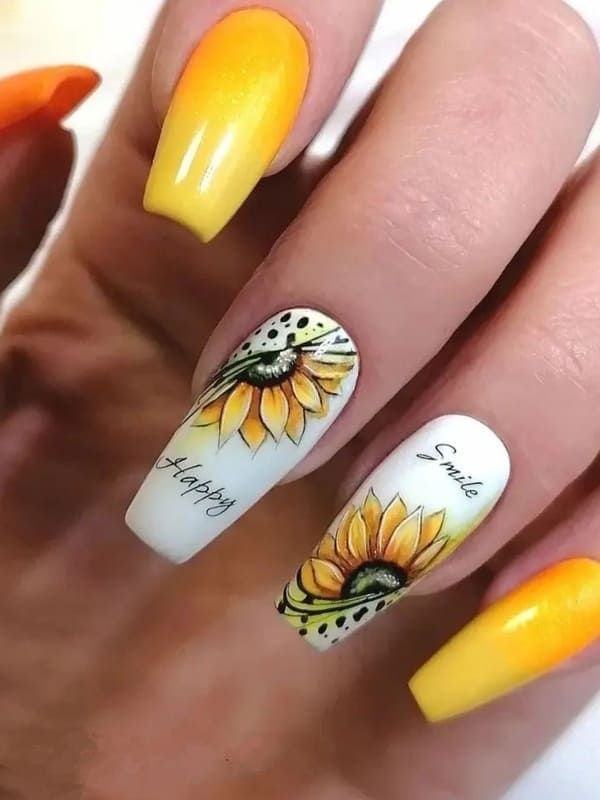 Yellow Nail Designs with Sunflowers