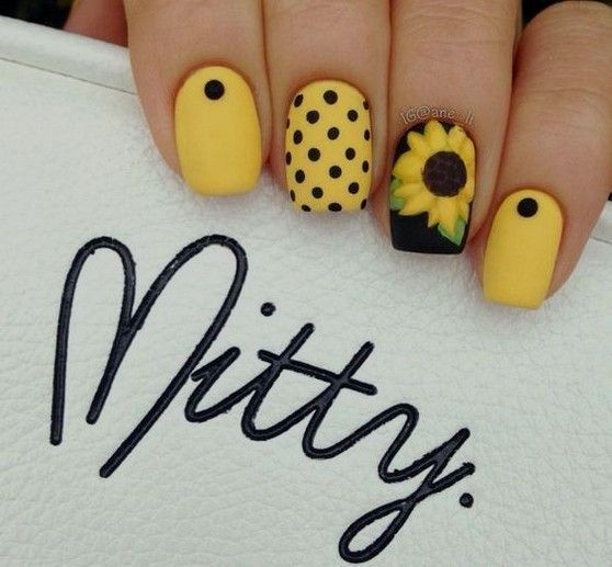 Yellow Nail Designs with Sunflowers