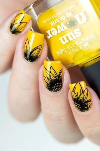 Yellow Nail Designs with Sunflowers