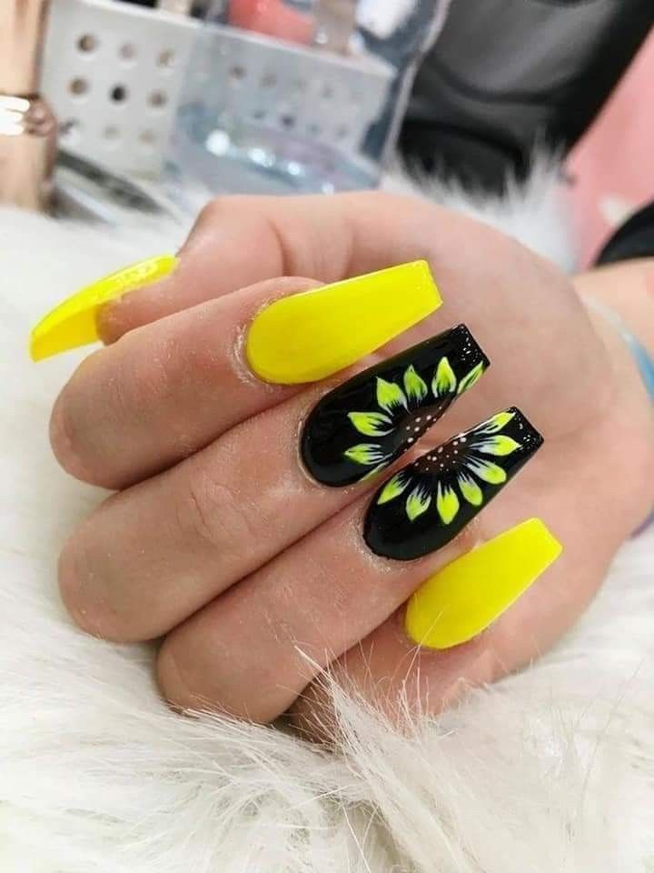 Yellow Nail Designs with Sunflowers