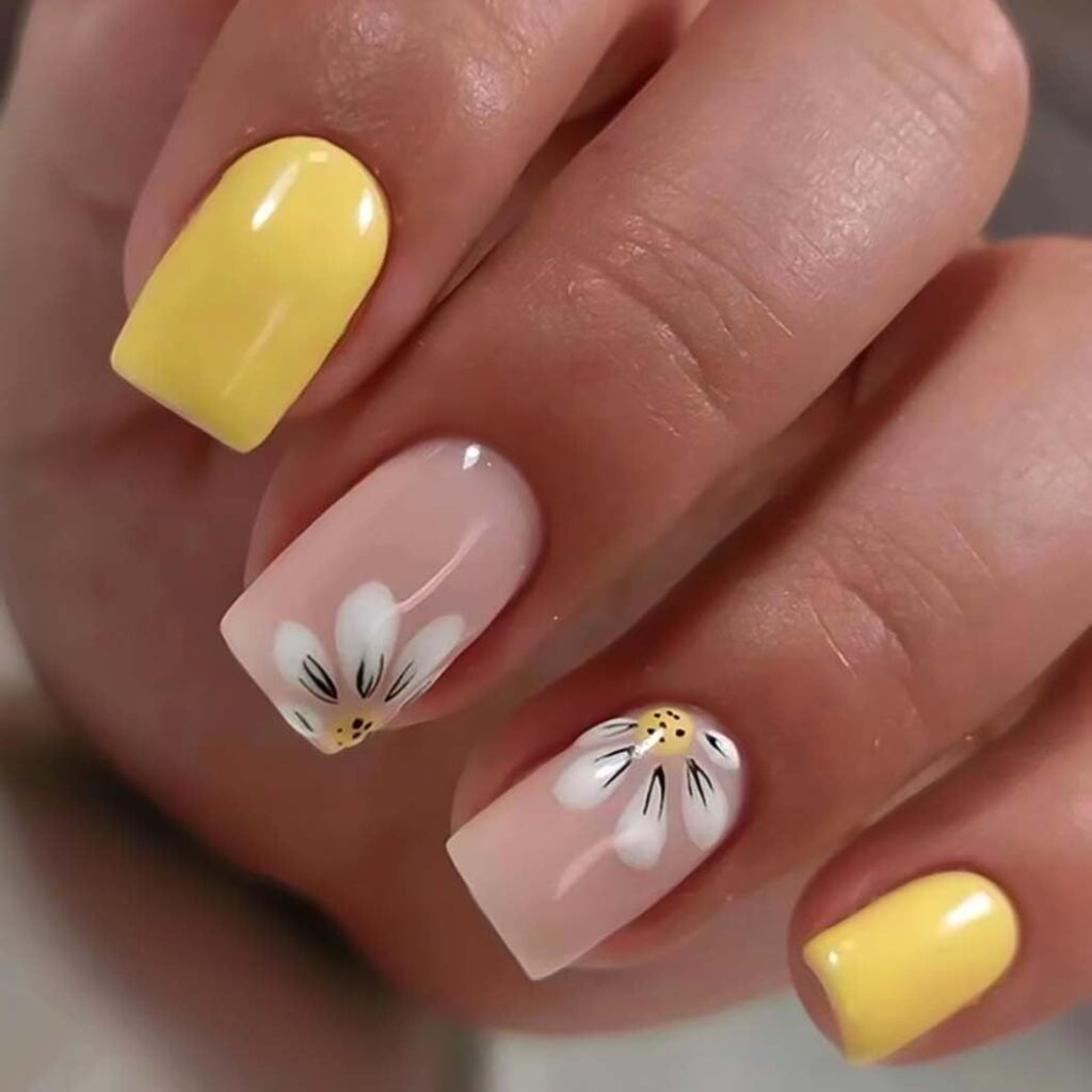Yellow Nail Designs with Sunflowers