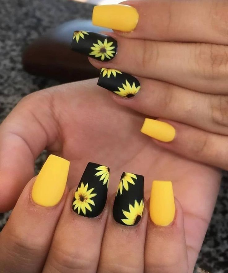 Yellow Nail Designs with Sunflowers