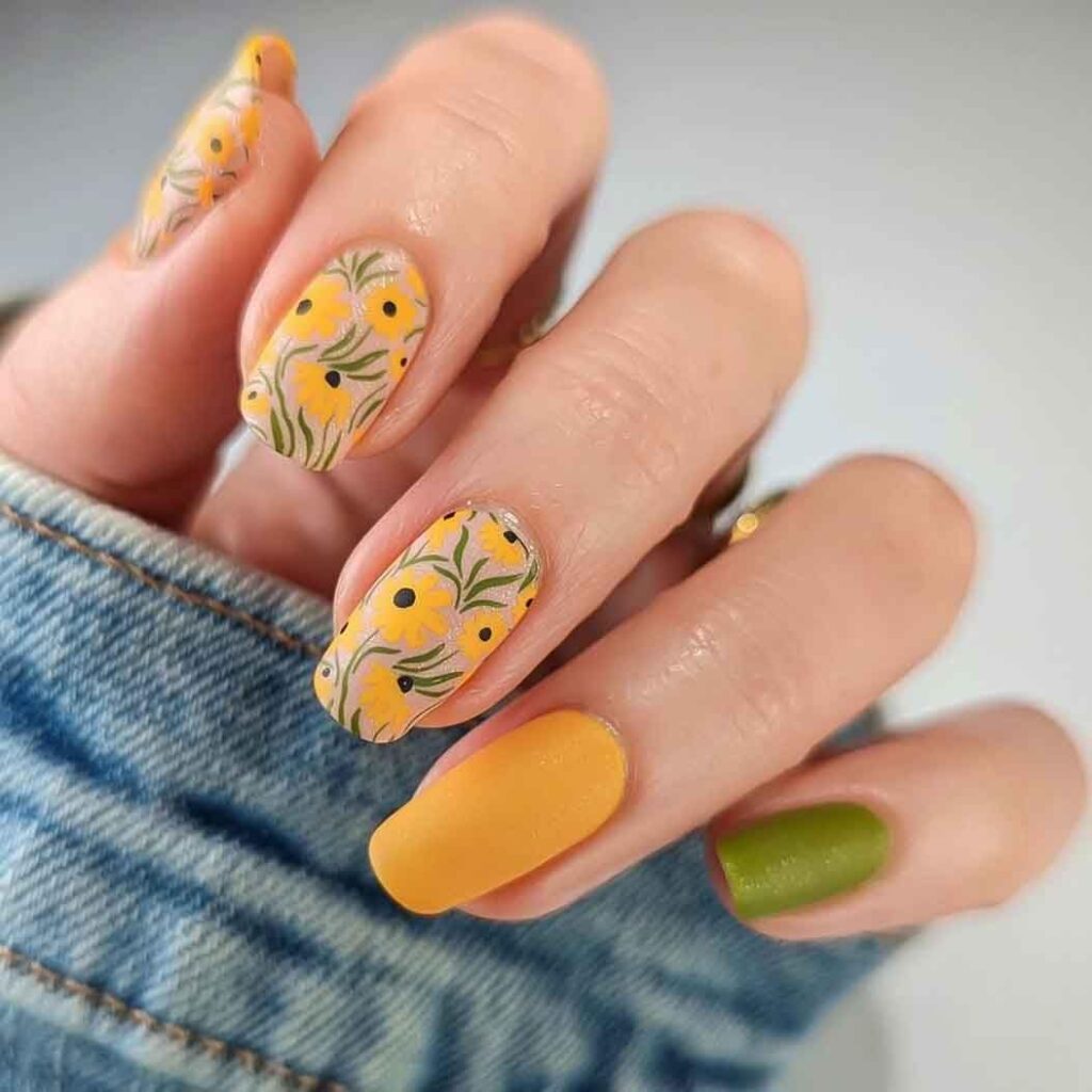 Yellow Nail Designs with Sunflowers