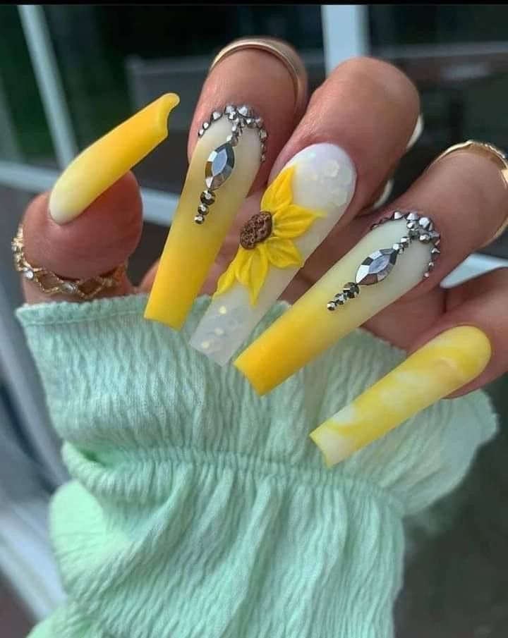 Yellow Nail Designs with Sunflowers
