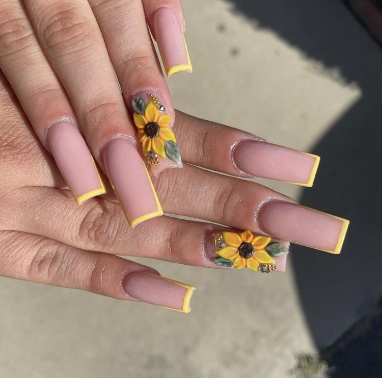 Yellow Nail Designs with Sunflowers