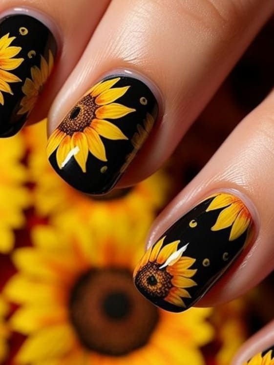 Yellow Nail Designs with Sunflowers