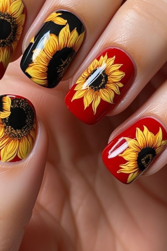Yellow Nail Designs with Sunflowers