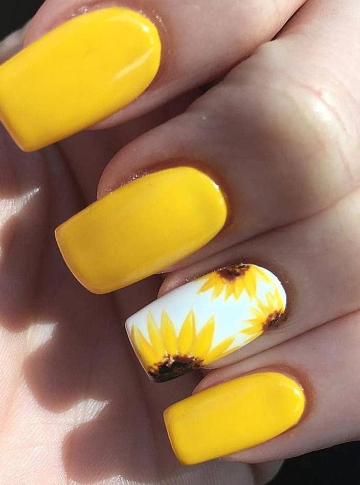 Yellow Nail Designs with Sunflowers