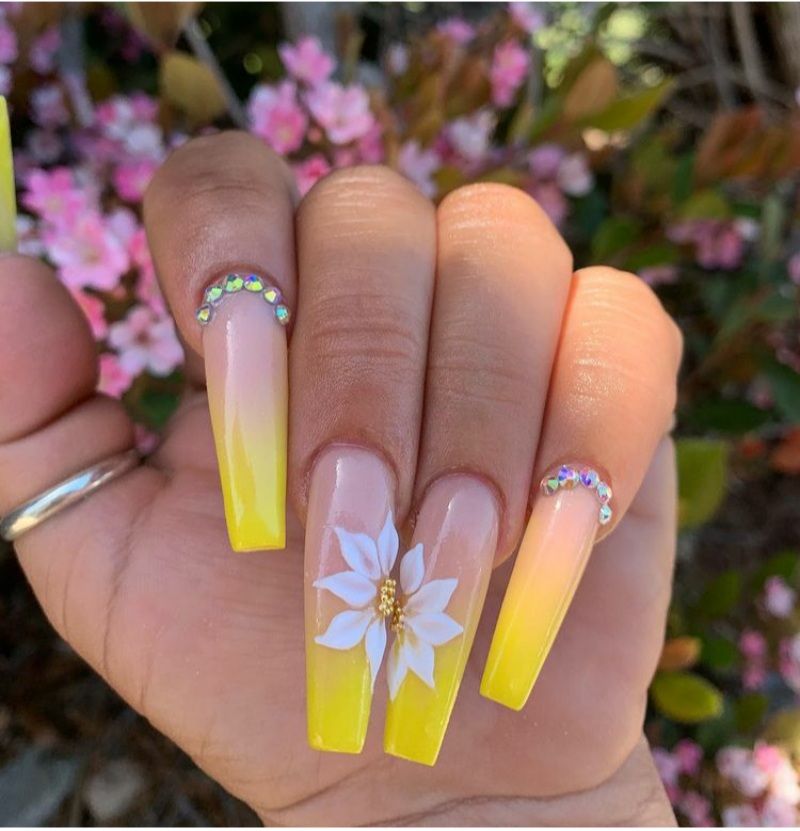 Yellow Nail Designs with Sunflowers
