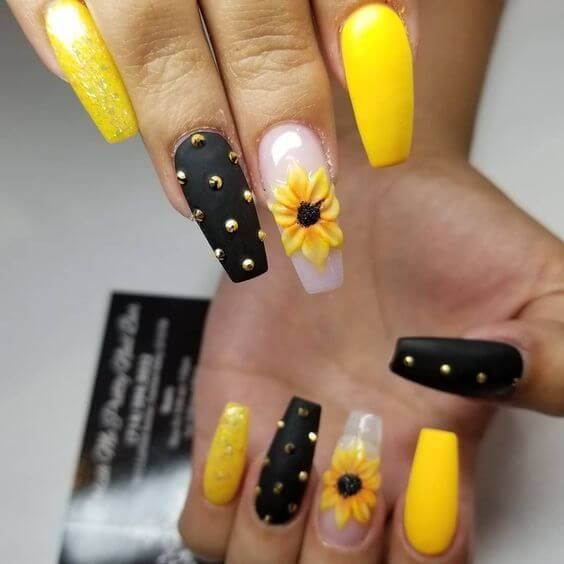 Yellow Nail Designs with Sunflowers