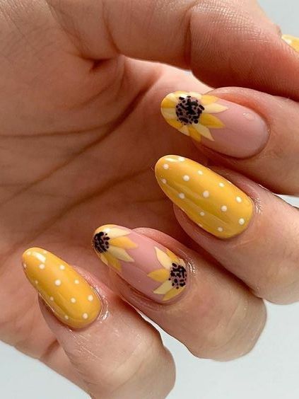 Yellow Nail Designs with Sunflowers